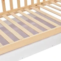 Letto per bambini a forma di casetta con cassetti e scaffali, senza materasso, 90x200 cm + 140x70 cm,naturale