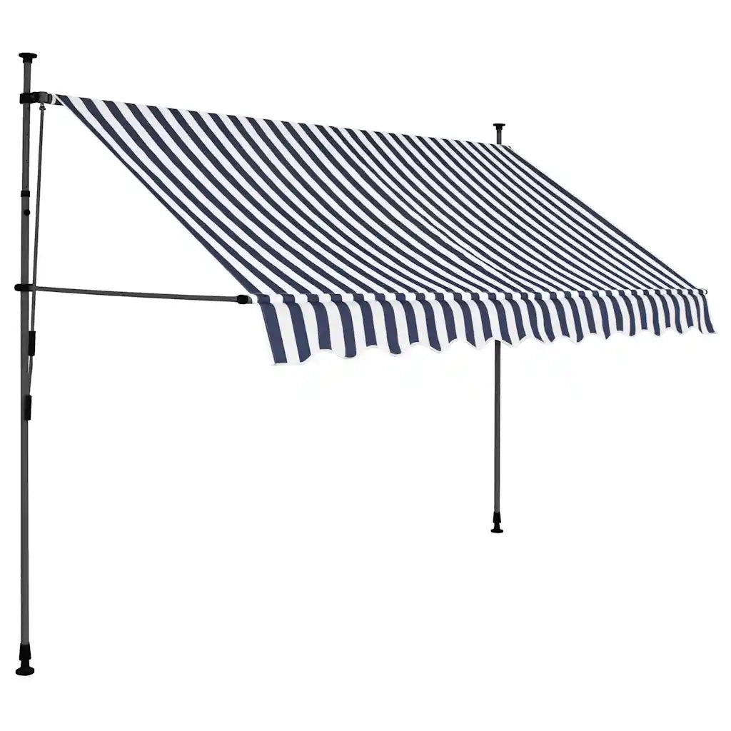 Tenda da Sole Retrattile Manuale con LED-Tenda parasole per Patio 300 cm Blu e Bianca
