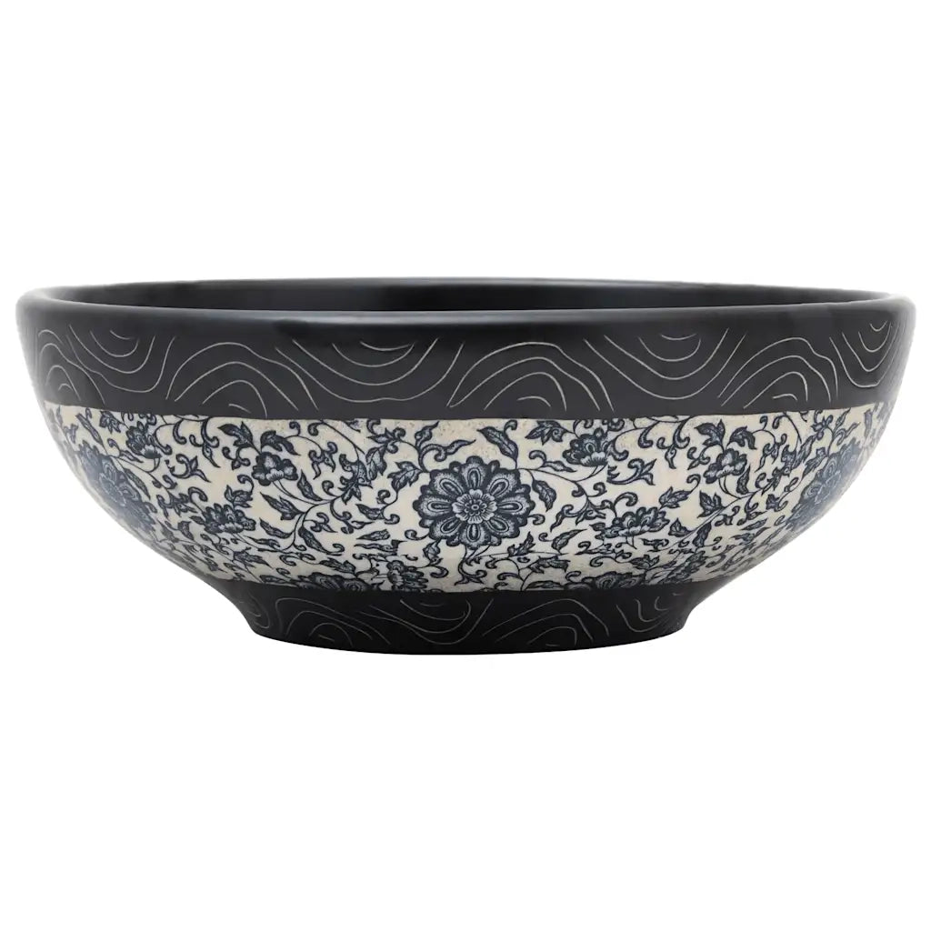 Lavabo da Appoggio Nero e Blu Rotondo ¦µ41x14 cm Ceramica CFW4373369