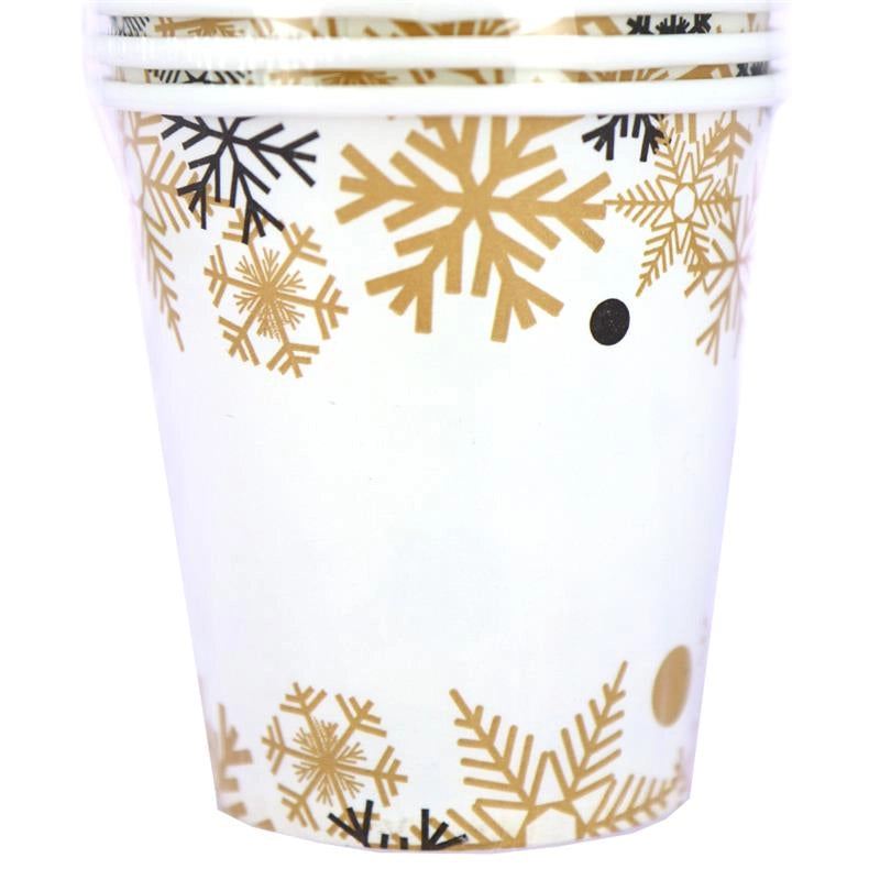 BICCHIERI DI CARTA DI NATALE COLORE BIANCO/DORATO FIOCCHI DI NEVE 50PZ 200CC