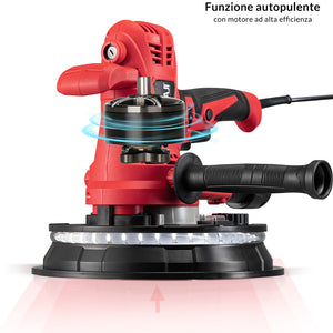 Levigatrice per Muro e Soffitto 1280W Pieghevole Aspirazione Automatica con Sacchetto e Luce LED