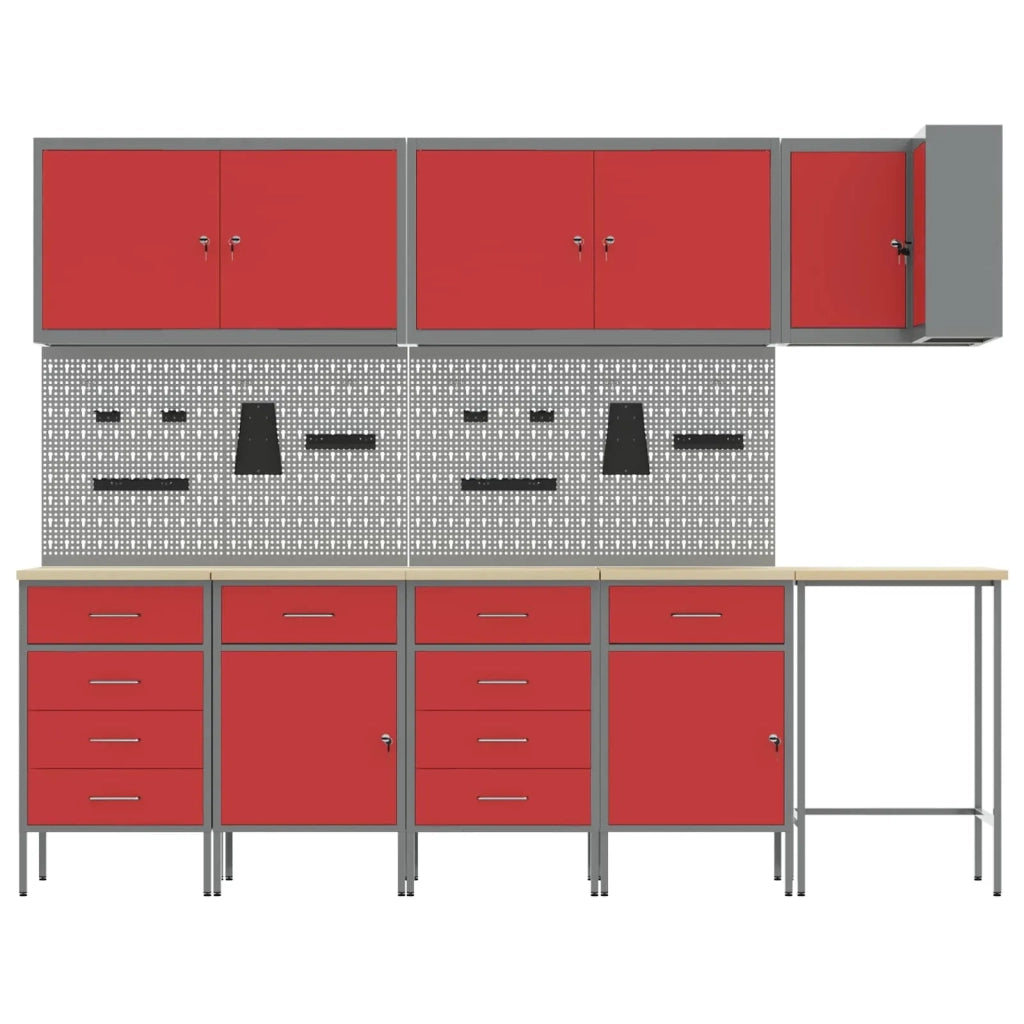 Set di mobili da lavoro con cassetto 12 pcs Rosso e Grigio 3321511