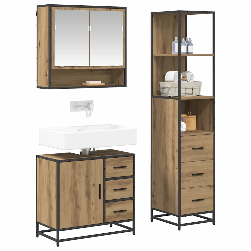 Set di mobili per il bagno con porta 3 pcs Rovere artigianale