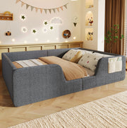 Letto imbottito 140x190 cm con sponde laterali rimovibili in velluto grigio