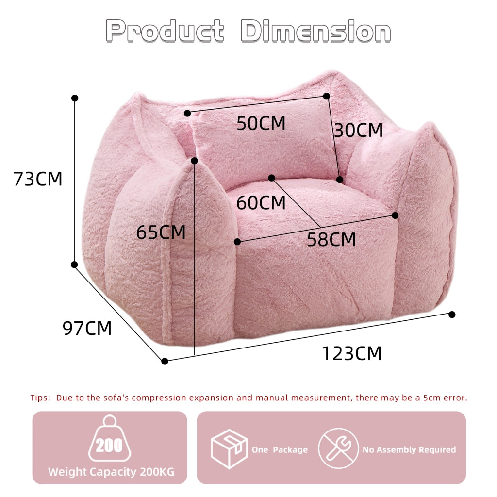 Fauteuil pouf ergonomico in pelliccia sintetica con imbottitura in schiuma, per soggiorno e camera da letto, rosa