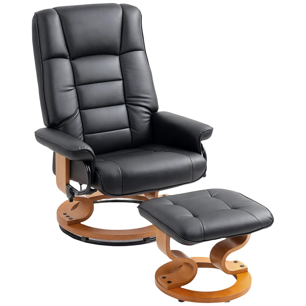 Poltrona relax reclinabile girevole con poggiapiedi ¨C zephmum ¨C nera, similpelle, struttura legno