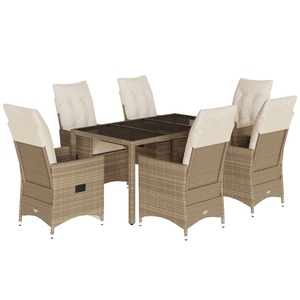 Set da Pranzo da Giardino 7 pz con Cuscini Beige in Polyrattan 3276804