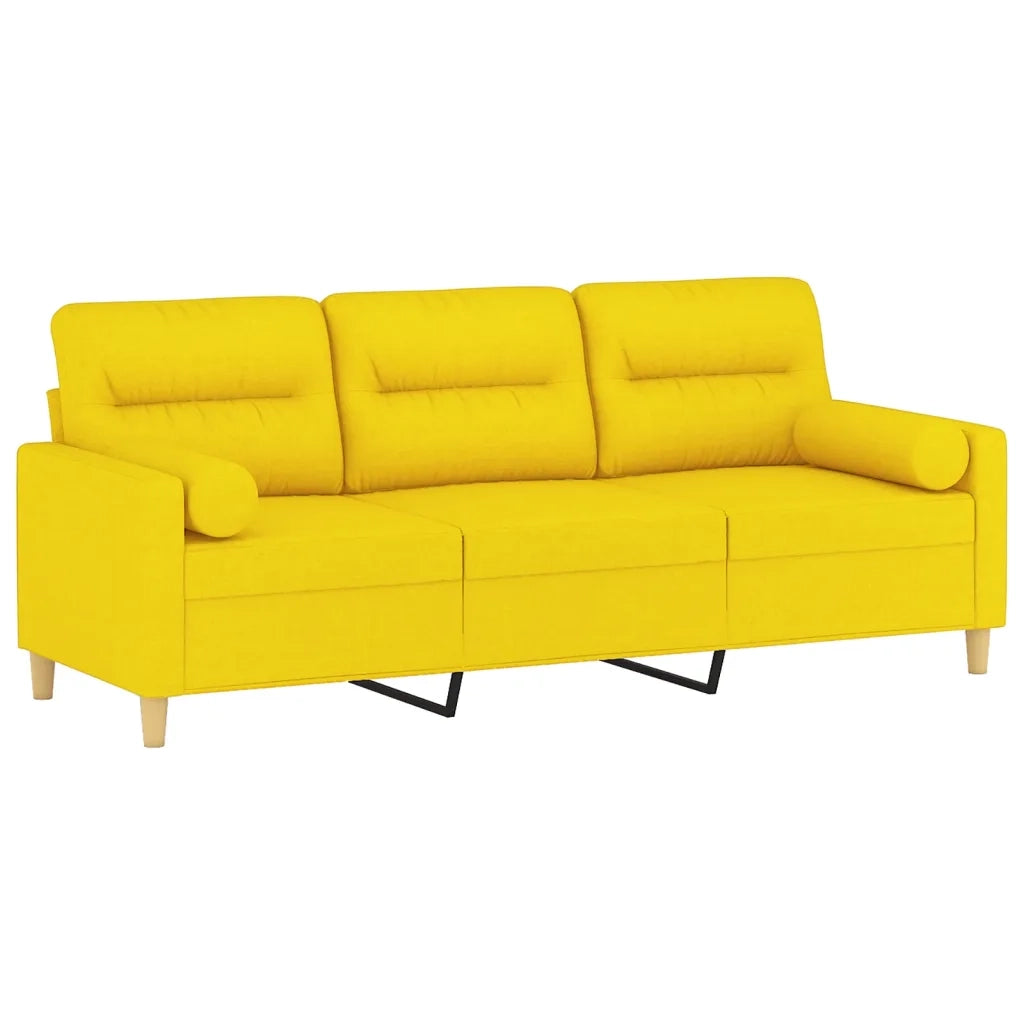 Divano a 3 Posti con Cuscini Giallo Chiaro 180 cm in Tessuto