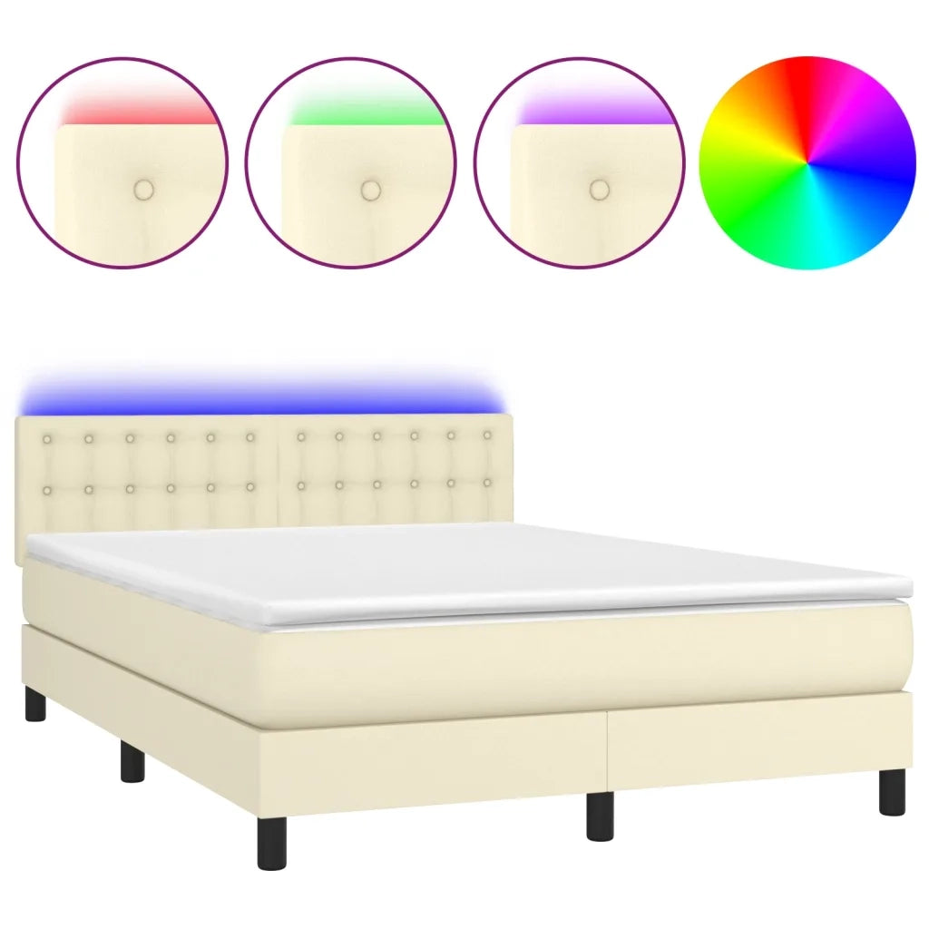 vidaXL Giroletto a Molle con Materasso e LED Crema 140x190 cm
