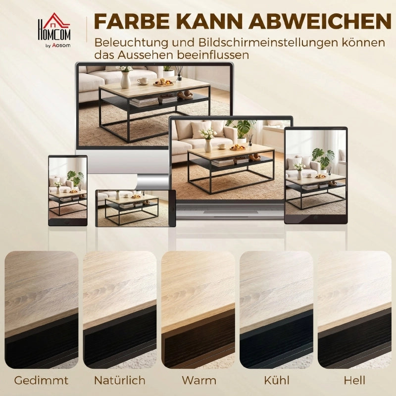 TAVOLINO da caffè 100 x 59,8 cm in effetto rovere e metallo, 2 livelli