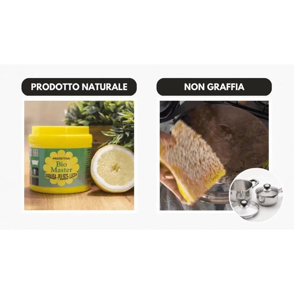 Trade Shop - Bio Master Pasta Universale Con Spugna Sgrassa Pulisce Lucida Detergente Naturale A Limone -