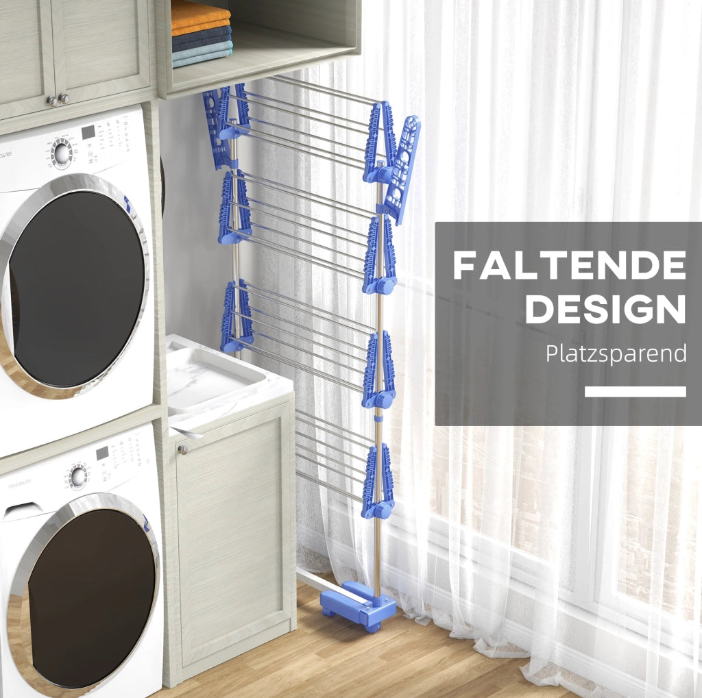 Stendibiancheria pieghevole con ruote in acciaio inox blu