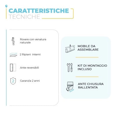 Colonna bagno sospesa H. 140 cm 2 ante serie Oasi rovere in kit di montaggio