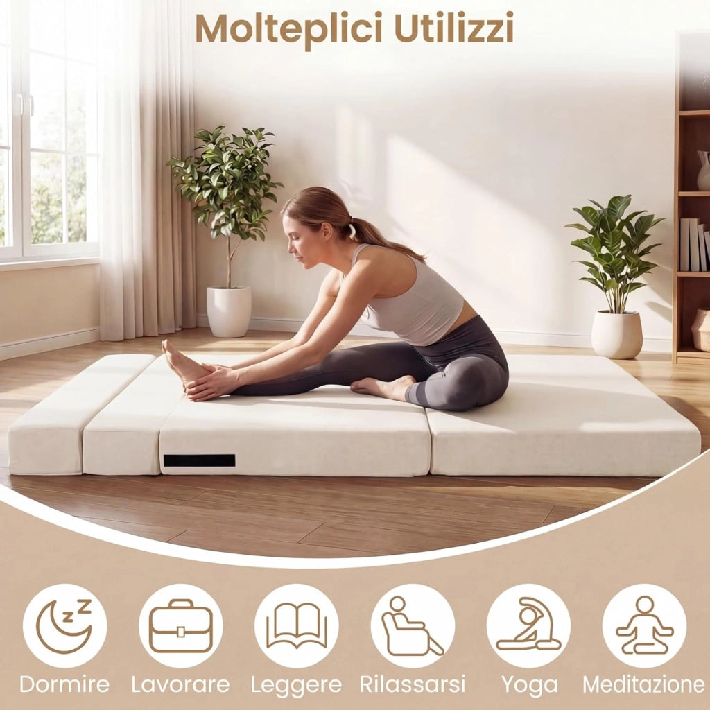 3 in 1 Divano Letto Pieghevole, Poltrona Letto Convertibile con 2 Cuscini, Divano a 2 Posti in Tessuto Chenille, per Soggiorno Camera da Letto Ufficio (Beige,L)