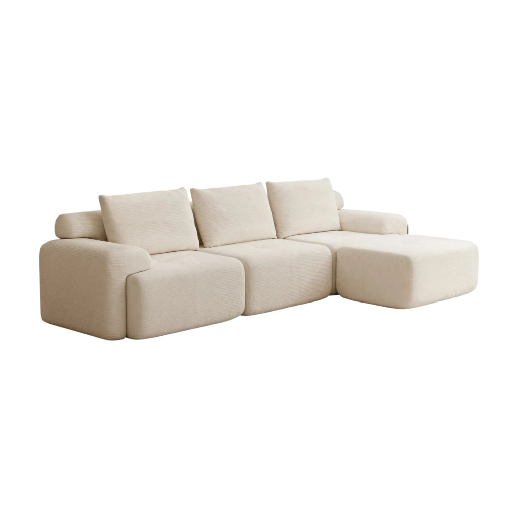 Divano angolare modulare - con chaise longue e pouf spostabile - in tessuto - bianco