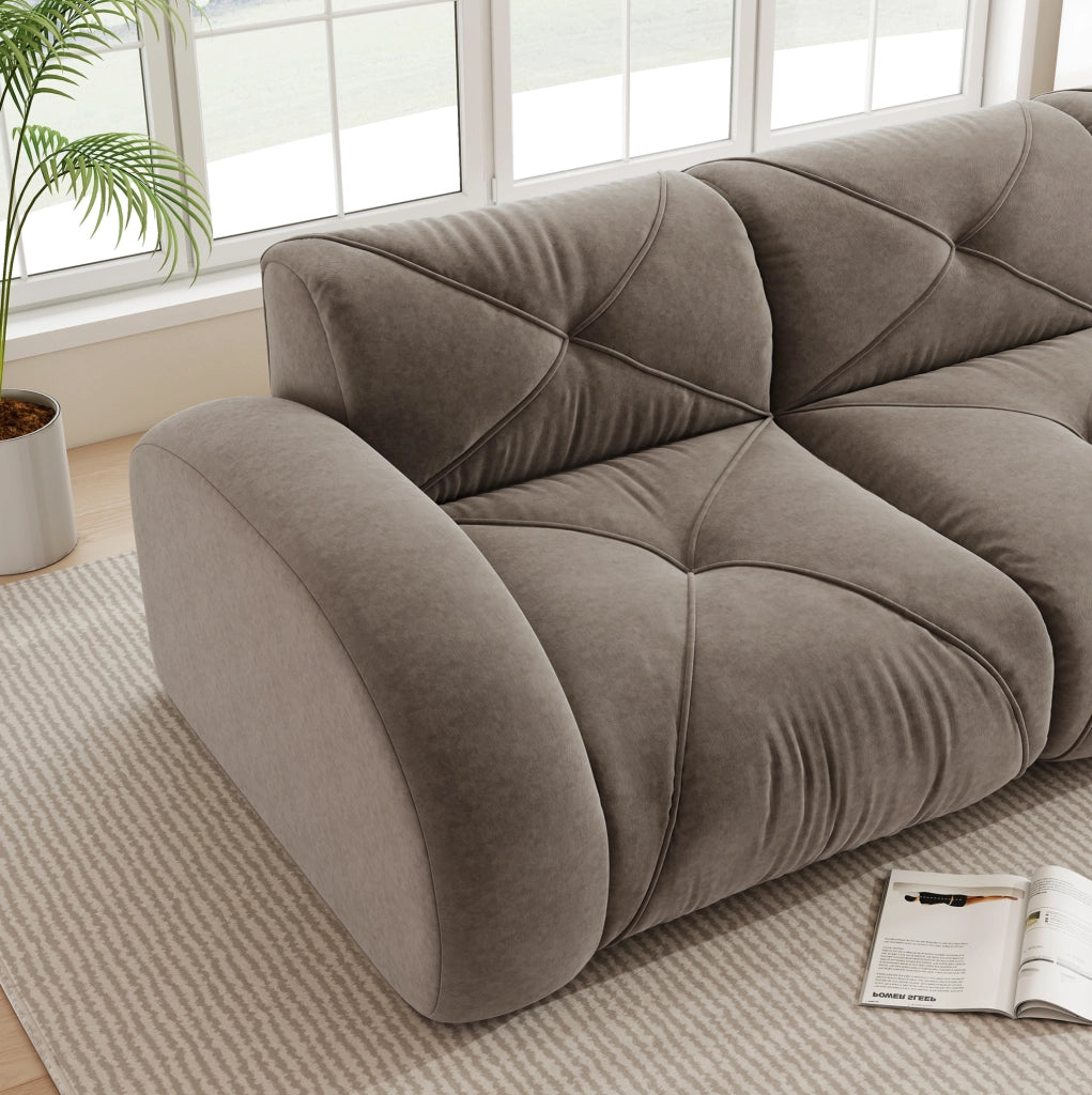 Divano modulare a U 4 posti in ciniglia taupe con 2 pouf HOMVRA