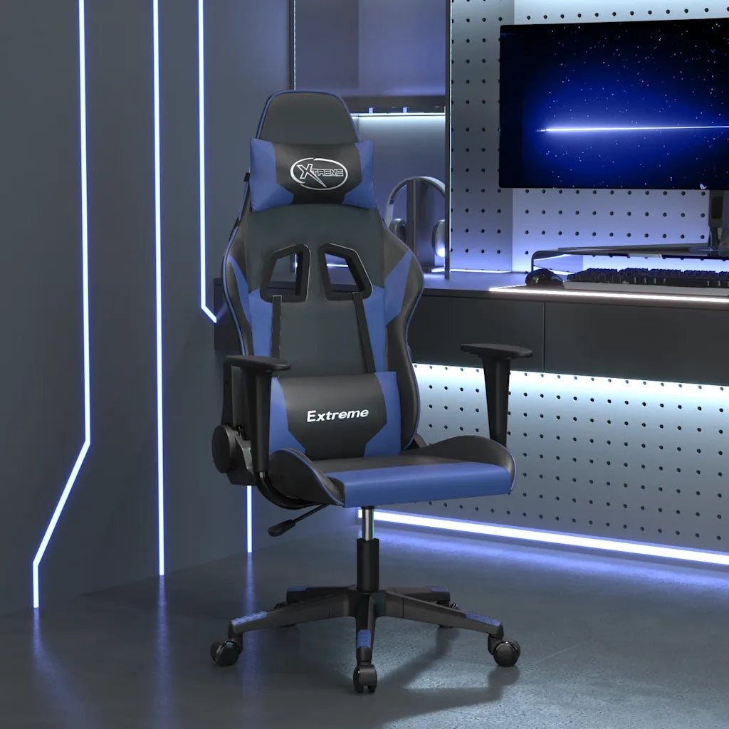 Sedia da Gaming | Sedia da e-sports Massaggiante Nero e Blu in Similpelle