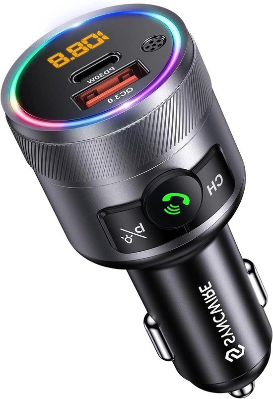 Kit di carreggiamento per auto con caricatore wireless, radio FM, musica di basso e luce LED