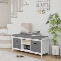 Panca Scarpiera con Ripiano Regolabile a 3 Livelli e 2 Cassetti, in Truciolato, 105x35x47 cm, Bianca e Grigia