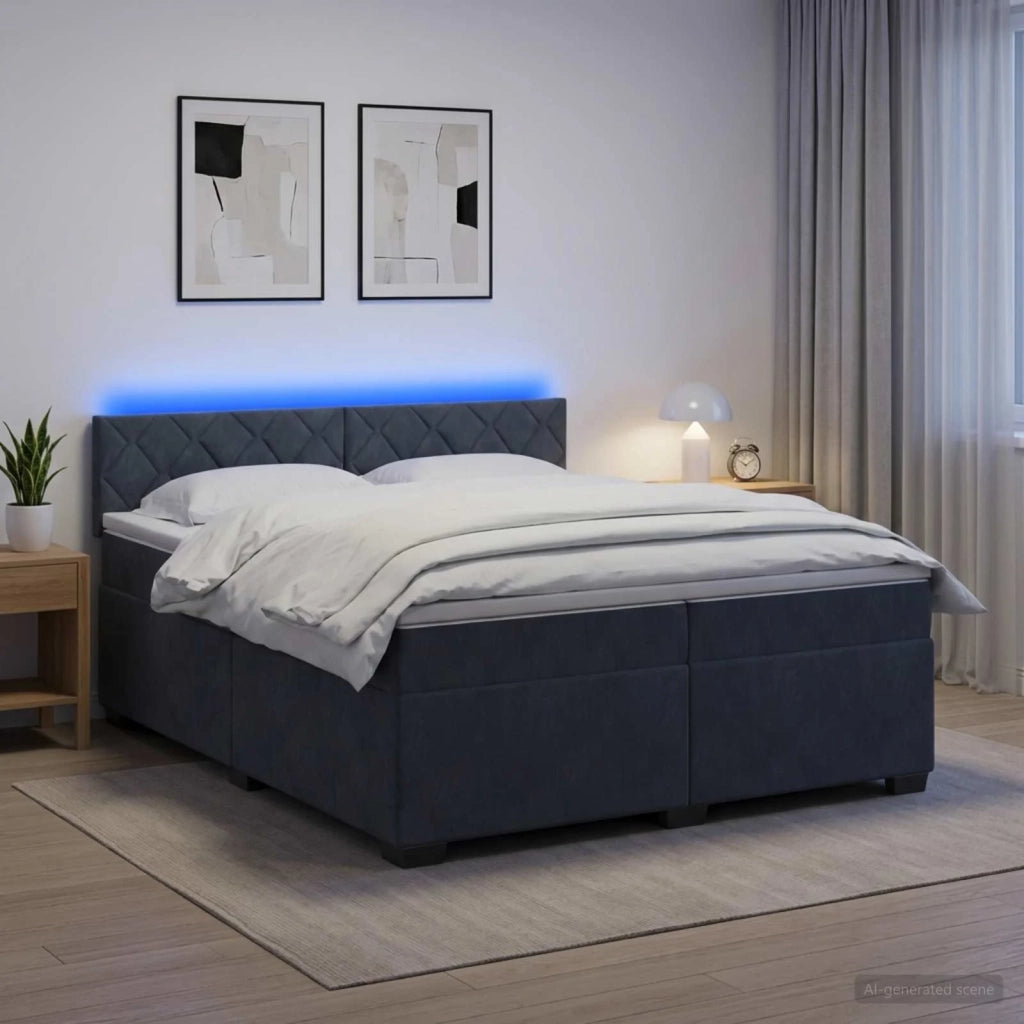 Letto con Box Spring, Materasso e LED Grigio Scuro 200 x 200 cm 3452253