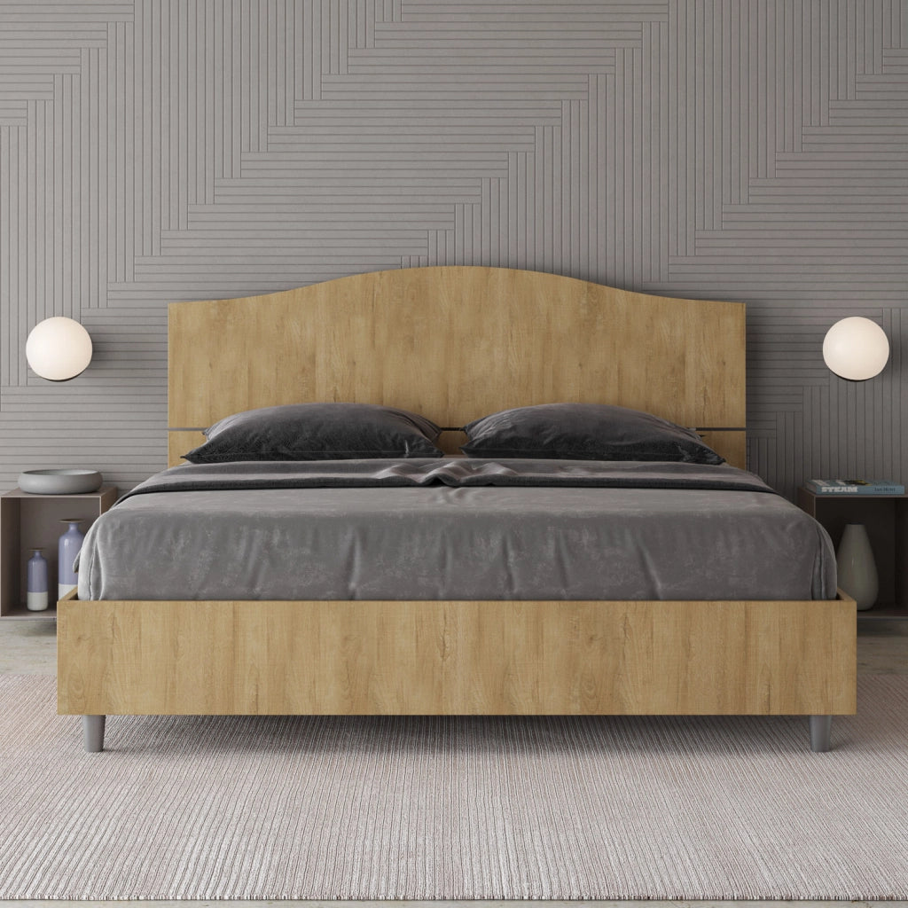 Letto Matrimoniale 160x200 cm con Rete e Contenitore Alzata Comoda Testata Sagomata Dores Quercia