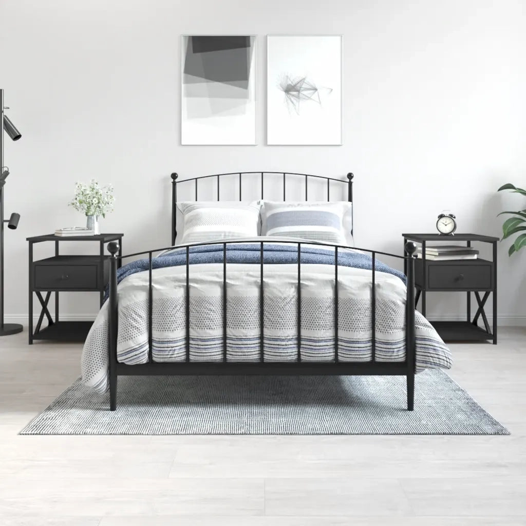 Comodini 2 pz-Set di 2 Tavolino da notte Neri 40x42x55 cm in Legno Multistrato