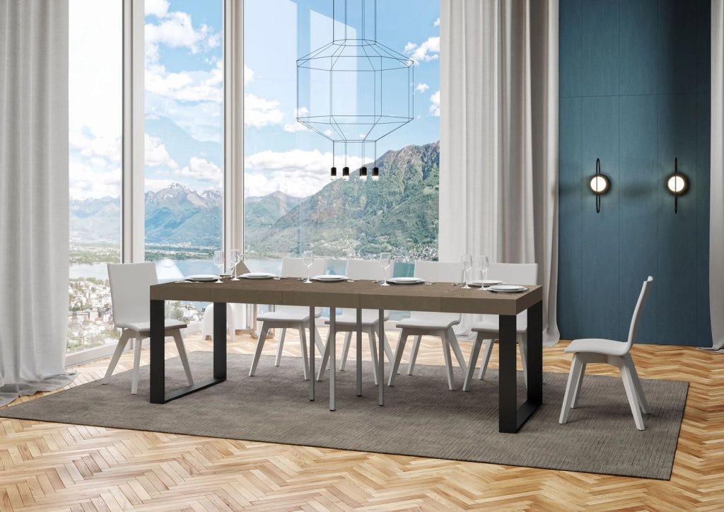 Tavolo Allungabile 90-246x90x77 cm Tecno Premium Tortora Telaio Antracite