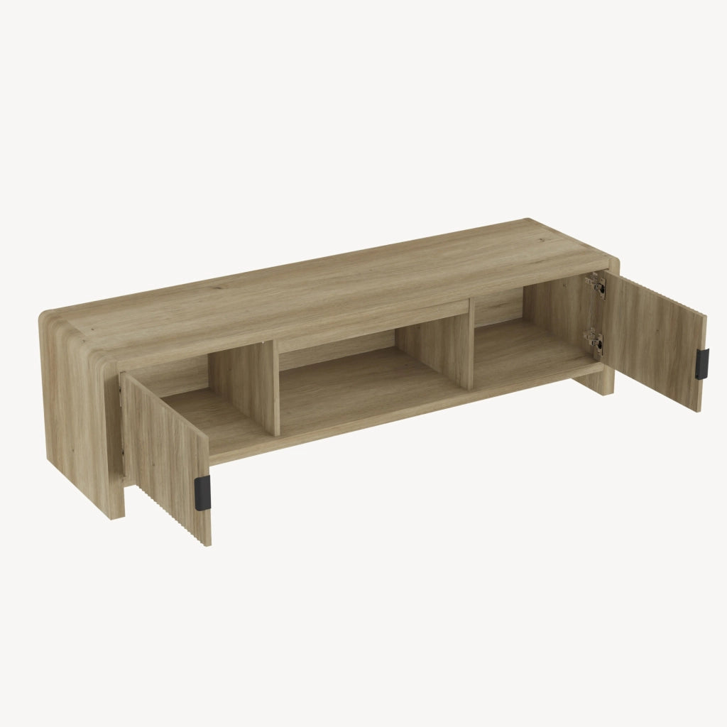 Mobile TV Lukkodso con 2 Ante e Vano Centrale Aperto 150x40x40 cm Effetto Rovere Medio Chiaro [en.casa]
