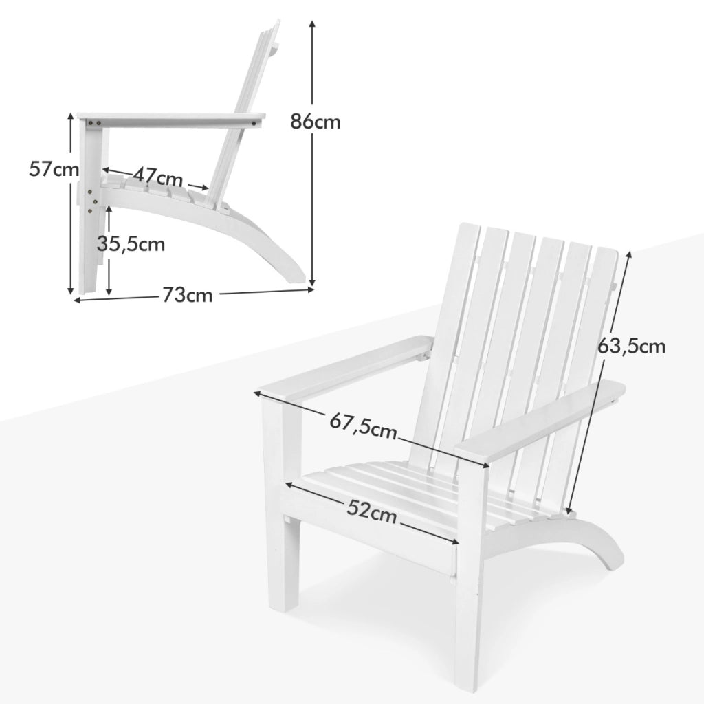 Sedia Adirondack ergonomica di legno da esterno, Poltrona di acacia per cortile piscina balcone giardino Bianco-Poltrone e sdraio