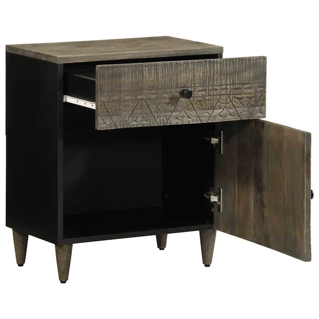 Comodino-Tavolino da notte Grigio Chiaro 50x33x60 cm in Legno Massello di Mango 374270