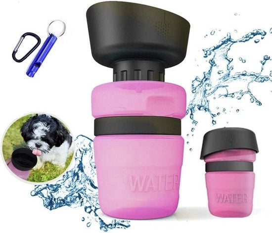 Fiaschetta portatile per animali domestici, 520 ml, fiaschetta per cani per escursioni, senza BPA, per campeggio, passeggiate, rosa