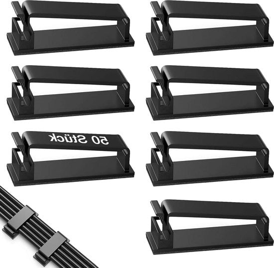 50 pezzi di clip per cavi adesivi forti - Organizzatore di cavi per casa ufficio TV PC laptop - Gestione del cavo Ethernet con colla 3M nera