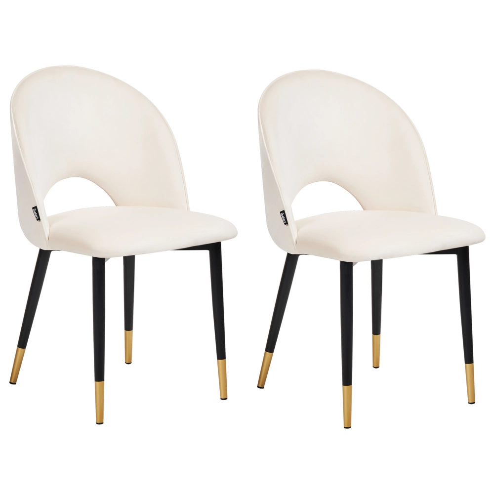 Set di 2 sedie da pranzo rivestimento in velluto beige chiaro gambe nere stile glamour retrò