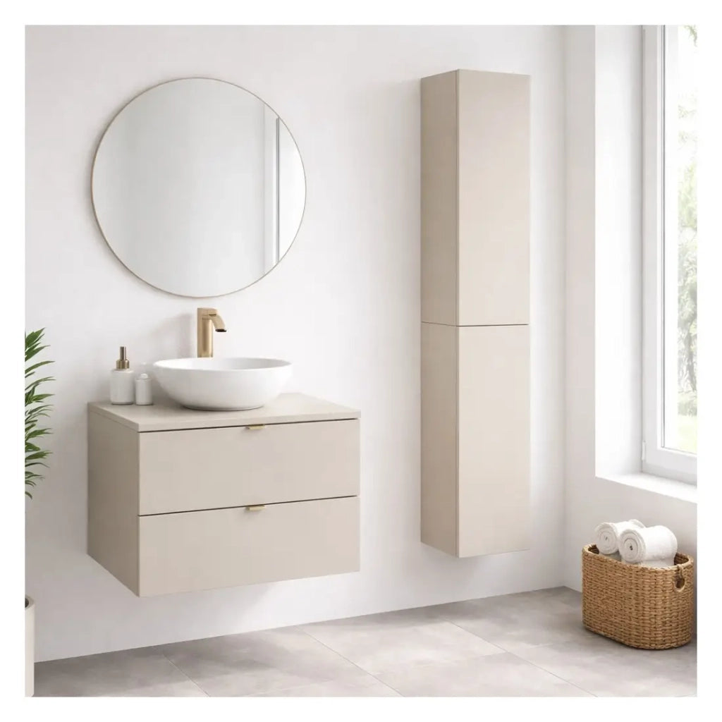 Set da bagno BELLA: mobiletto sottolavabo 60cm + piano per lavabo + colonna di stoccaggio