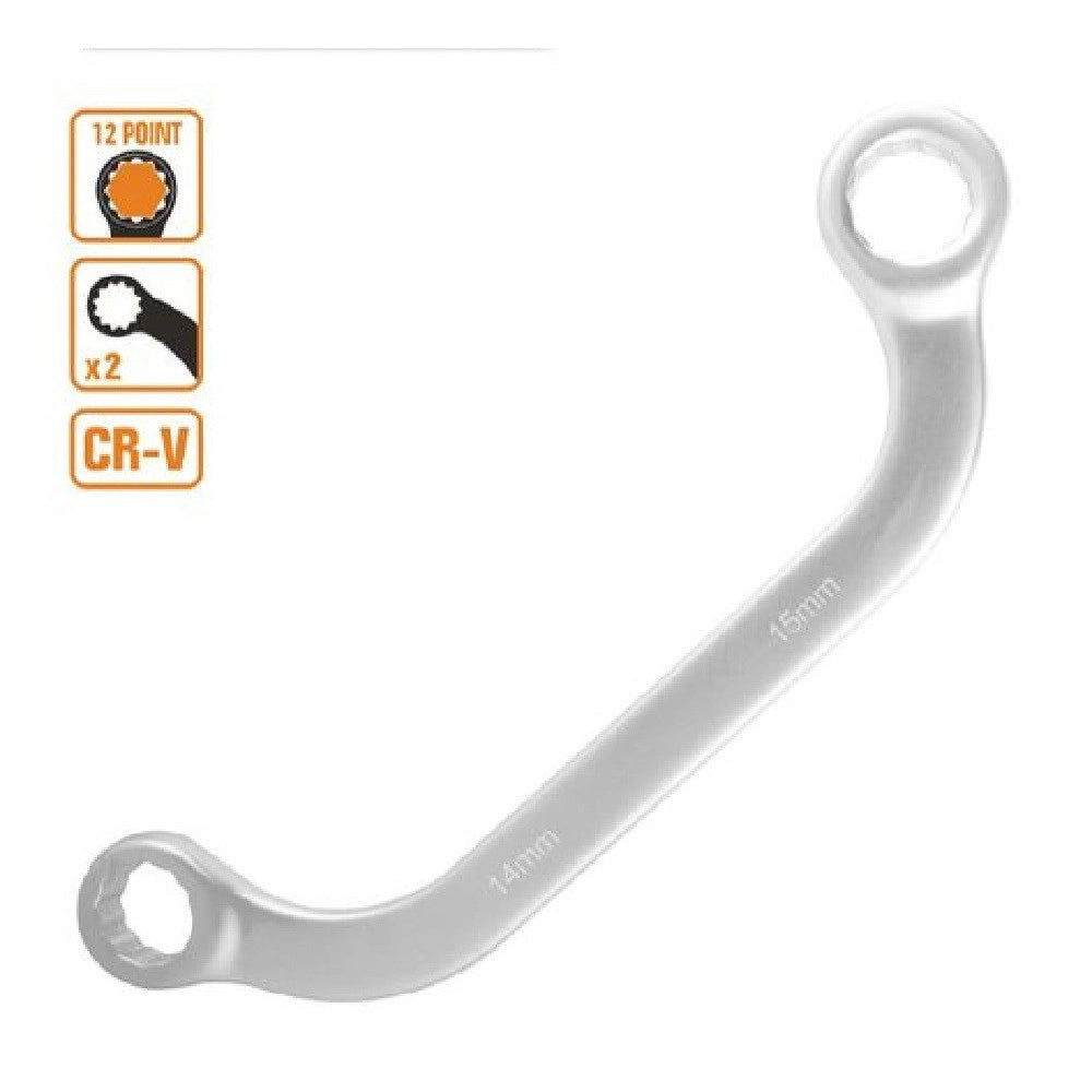Trade Shop - Set Chiave Fissa Poligonale Doppia A U Da 14-15 Mm Cromata Chrome Vanadium 97693 -