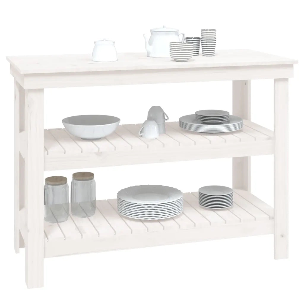Banco da Lavoro Bianco 110,5x50x80 cm in Legno Massello di Pino
