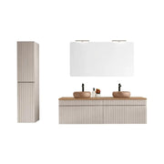 Set ICON: mobile sottolavabo 160cm + 2 lavabi da appoggio rotondi + 1 specchio rettangolare + 2 lampade LED + 1 colonna