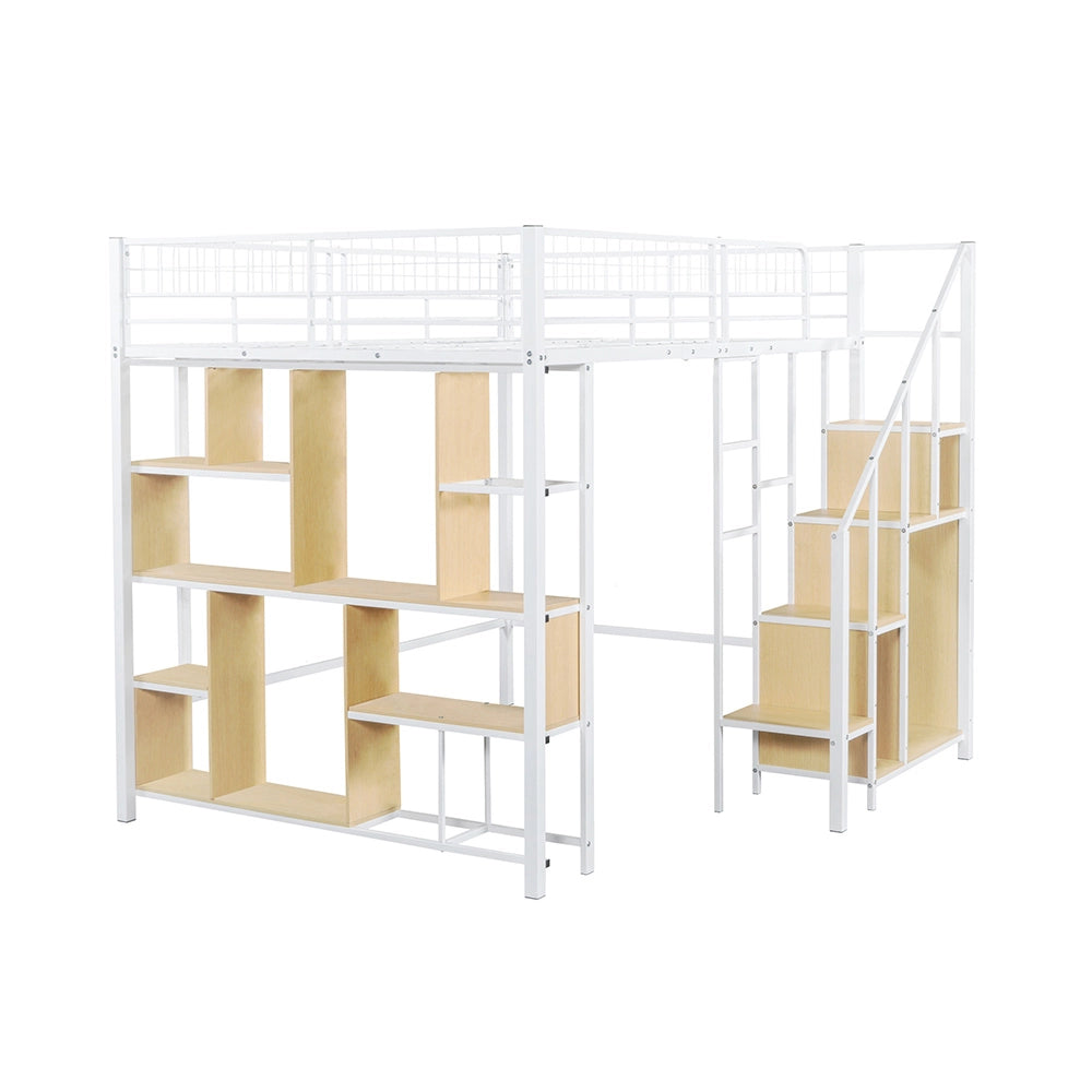 Letto a soppalco multifunzionale - Xylo - 140x200 cm - Bianco - Spazio di archiviazione