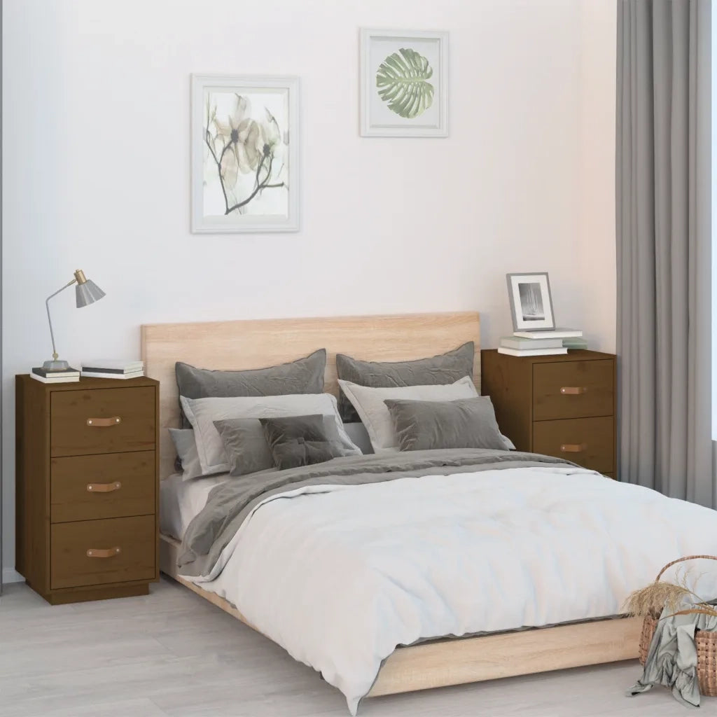Set di 2 Comodini | Armadio da Notte | Mobiletto da notte Ambra 40x40x75 cm in Legno Massello di Pino