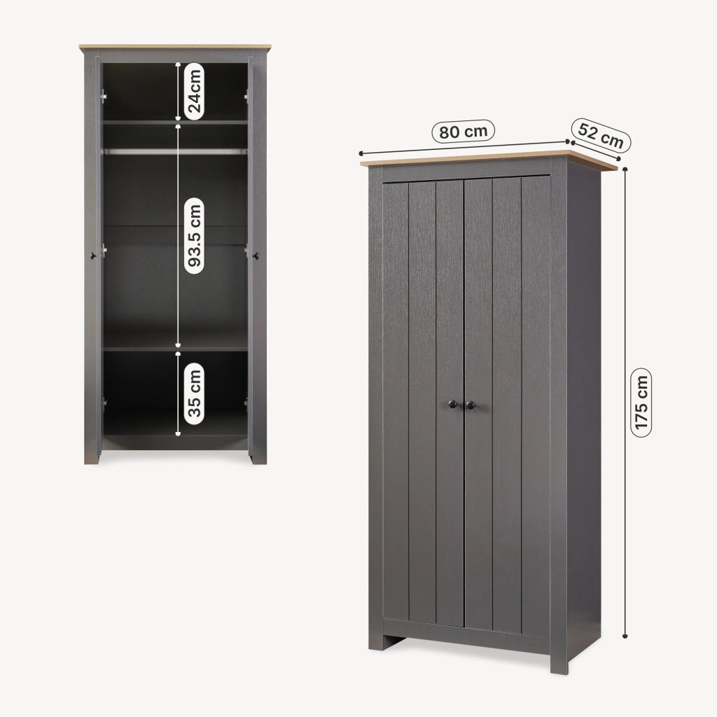 Armadio per Guardaroba Trorjam con Barra Appendiabiti e Scomparti 175 x 80 x 52 cm - Grigio/Effetto Rovere [en.casa]