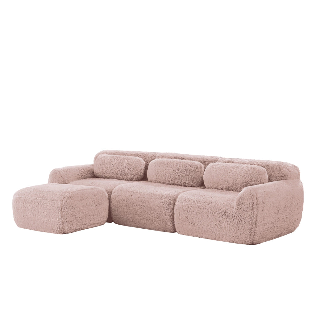 Divano Angolare Modulare ¨C MINIMAL ¨C Rosa, Velluto Morbido, Cuscini Inclusi