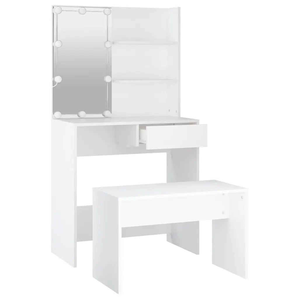Set Tavolo da Toeletta Bianco con LED in Legno Multistrato 3114107