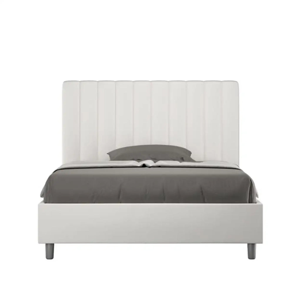 Letto matrimoniale francese con rete imbottito 140x200 similpelle bianco Agueda