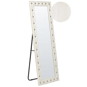 Specchio da pavimento in pelle sintetica bianca 50 x 150 cm cornice decorativa strass con supporto glamour da appendere per armadio camera da letto soggiorno