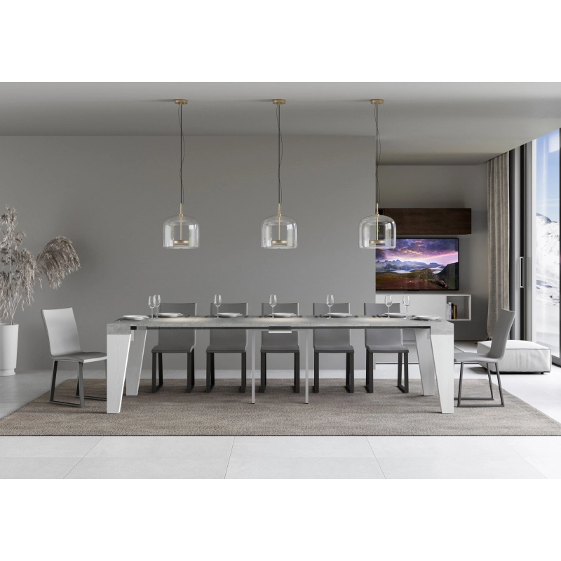 Consolle allungabile 90x40/300 cm Naxy Mix piano Bianco Frassino - Cemento/Bianco Frassino