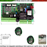 Centrale Per Cancello 2 Ante 230 V 2 Radiocomandi 433 MHz Programma Tempi Funzione Forza Sensibilità all'Ostacolo Singolo Motore Aliment. Fotoc 24 V Lampeggi Differenziati Simile Proteco Fac Univer