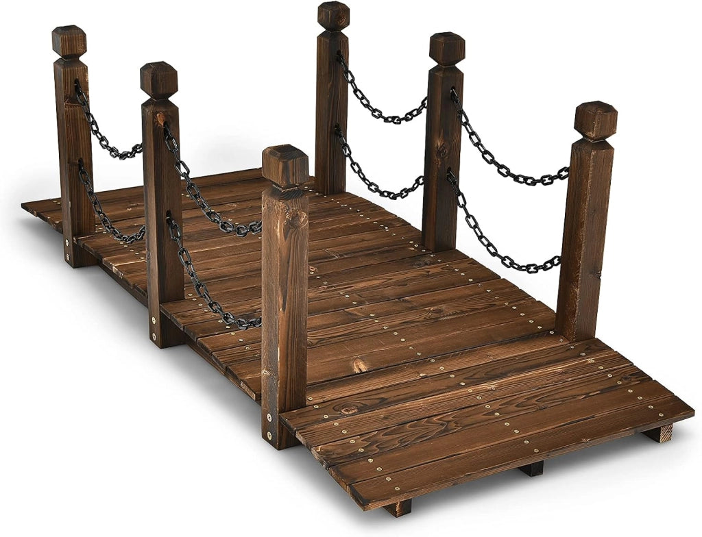 Ponte da Giardino in Legno di Abete Carbonizzato con Ringhiere, Ponticello Calpestabile per Giardino e Stagno Portata 100 kg, 150 x 67 x 55 cm, Marrone