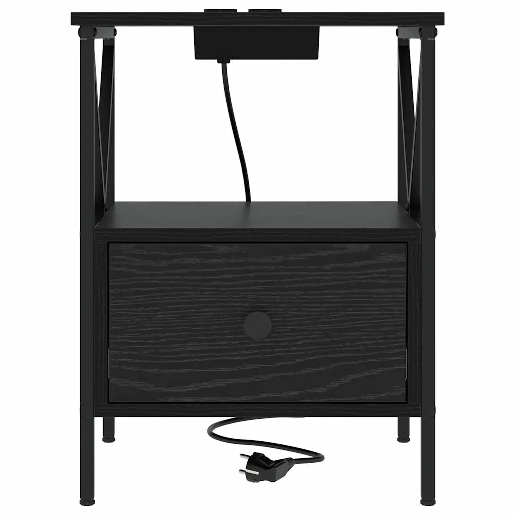 Comodino | Armadio da Notte | Mobiletto da notte con cassetto Rovere Nero 41,5 x 40,5 x 55 cm