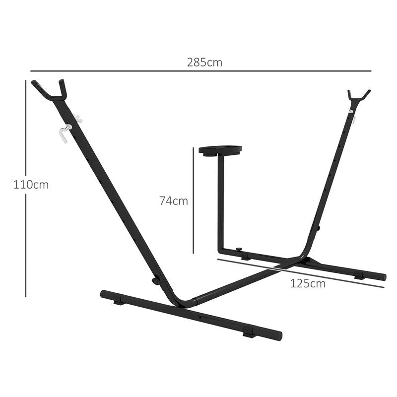 SUPPORTO PER AMACA IN ACCIAIO CON TAVOLINO INTEGRATO E CARICO MASSIMO 150KG, NERO