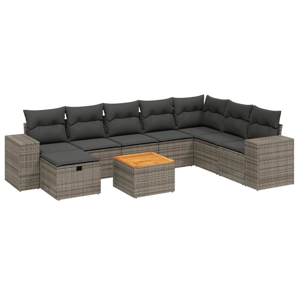 Set Divano da Giardino 9 pz con Cuscini Grigio in Polyrattan 3265211
